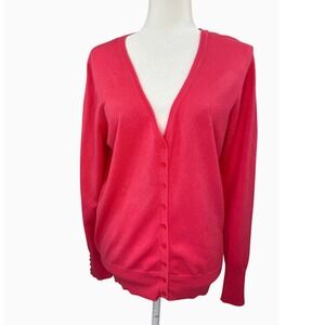 Cielo Womens 1XL Coral Pink V-Neck Button Front Cardigan Sweater Plus Size